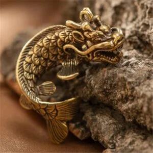 Pure Brass 3D Dragon Fish Figurine Animal Statue Tea Pet Ornament Miniature Toy EDC Tools & Brass Collectibles