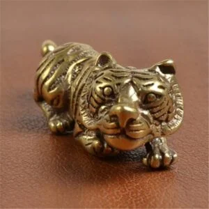 Solid Brass Tiger Statue Metal Animal Figurine Tea Pet Ornament Miniature Toy EDC Tools & Brass Collectibles