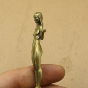 Pure Brass Lady Girl Statue Figurine 6.1cm Body Art Crafts Tea Pet Ornament Antique Miniature Brass Collectibles