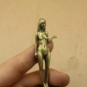 Pure Brass Lady Girl Statue Figurine 6.1cm Body Art Crafts Tea Pet Ornament Antique Miniature Brass Collectibles