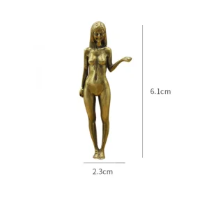 Pure Brass Lady Girl Statue Figurine 6.1cm Body Art Crafts Tea Pet Ornament Antique Miniature Brass Collectibles