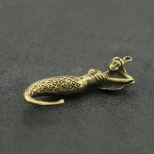 Solid Brass Mermaid Keychain Figure Fish Girl Pendant Miniature Tea Pet Ornament EDC Tools & Brass Collectibles