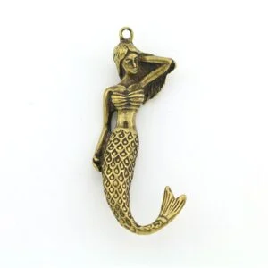 Solid Brass Mermaid Keychain Figure Fish Girl Pendant Miniature Tea Pet Ornament EDC Tools & Brass Collectibles