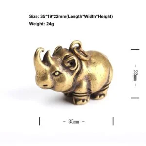 Solid Brass Rhinoceros Figurine Animal Tea Pet Ornament Keyring Pendant Keychain EDC Tools & Brass Collectibles