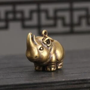 Solid Brass Rhinoceros Figurine Animal Tea Pet Ornament Keyring Pendant Keychain EDC Tools & Brass Collectibles