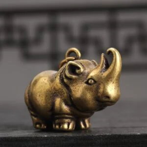 Solid Brass Rhinoceros Figurine Animal Tea Pet Ornament Keyring Pendant Keychain EDC Tools & Brass Collectibles