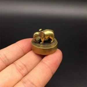 Solid Brass Elephant Statue Seal Pendant Tea Pet Ornament Miniature Collectible EDC Tools & Brass Collectibles