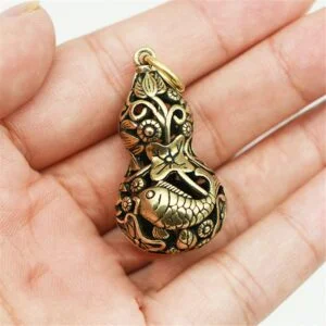 Pure Brass Handmade Hollow Gourd Tea Pet Ornament Key Chain Pendant Car Hanging EDC Tools & Brass Collectibles