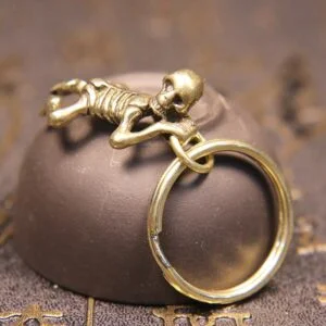 Pure Brass Skull Skeleton Statue Punk Keychain Car Hanging Tea Pet Ornament Toy EDC Tools & Brass Collectibles