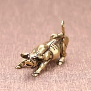 Pure Brass Animal Bull Figurine Cow Statue Mini Toy Miniature Tea Pet Ornament EDC Tools & Brass Collectibles