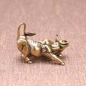 Pure Brass Animal Bull Figurine Cow Statue Mini Toy Miniature Tea Pet Ornament EDC Tools & Brass Collectibles