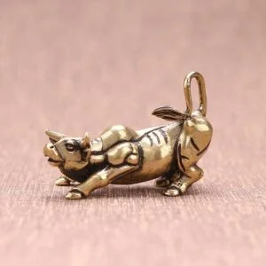 Pure Brass Animal Bull Figurine Cow Statue Mini Toy Miniature Tea Pet Ornament EDC Tools & Brass Collectibles