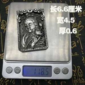 Collectible Old Miao Silver Carving Guanyin Bodhisattva Kwan-Yin Buddha Pendant EDC Tools & Brass Collectibles