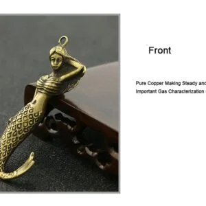 Solid Brass Mermaid Keychain Figure Fish Girl Pendant Miniature Tea Pet Ornament EDC Tools & Brass Collectibles