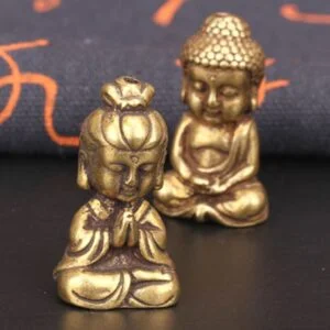 Pure Brass Guan Yin Buddha Statue Tea Pet Ornament Buddha Figurine Miniature EDC Tools & Brass Collectibles