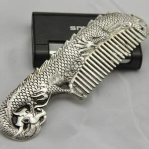 Collectible Handwork Miao Silver Carved Dragon Elegant Comb Hair Tool Ornament EDC Tools & Brass Collectibles