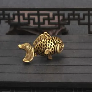 Pure Brass Goldfish Figurine Movable Tail Fish Tea Pet Ornament Pendant Keychain EDC Tools & Brass Collectibles