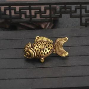 Pure Brass Goldfish Figurine Movable Tail Fish Tea Pet Ornament Pendant Keychain EDC Tools & Brass Collectibles