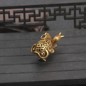 Pure Brass Goldfish Figurine Movable Tail Fish Tea Pet Ornament Pendant Keychain EDC Tools & Brass Collectibles