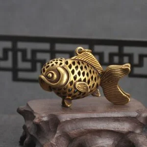 Pure Brass Goldfish Figurine Movable Tail Fish Tea Pet Ornament Pendant Keychain EDC Tools & Brass Collectibles