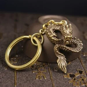 Solid Brass Zodiac Dragon Keychain Car Hanging Snake Python Tea Pet Ornament Toy EDC Tools & Brass Collectibles