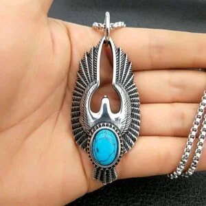 Necklaces silver color green stone Flying Eagle Pendant Choker Boho Jewelry EDC Tools & Brass Collectibles