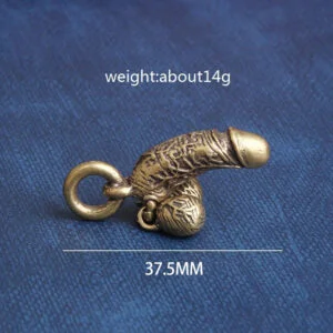 Brass Man Penis Pendant Keychains Male Genitalia Shaped Statue Hanging Jewelry EDC Tools & Brass Collectibles