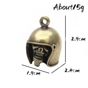 Pure Brass Skull Head Helmet Bell Key Chain Pendant Car Hanging Tea Pet Ornament EDC Tools & Brass Collectibles