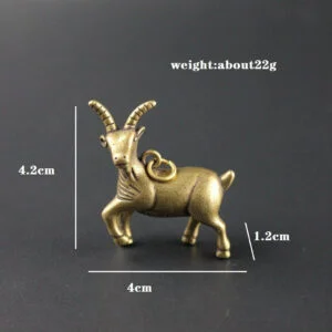 Pure Brass Goat Statue Keychain Pendant Sheep Figure Miniature Tea Pet Ornament EDC Tools & Brass Collectibles