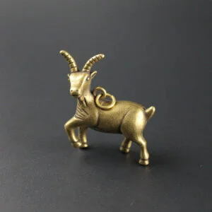 Pure Brass Goat Statue Keychain Pendant Sheep Figure Miniature Tea Pet Ornament EDC Tools & Brass Collectibles