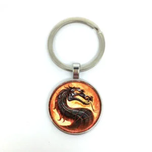 Mortal Kombat Evil Dragon Keychain High Quality Glass Metal Pendant Key Chain EDC Tools & Brass Collectibles