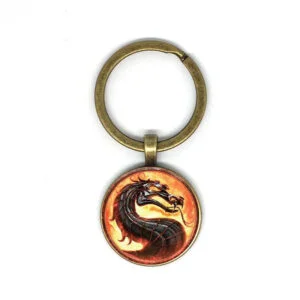 Mortal Kombat Evil Dragon Keychain High Quality Glass Metal Pendant Key Chain EDC Tools & Brass Collectibles