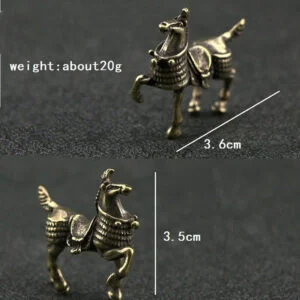 Pure Brass War Horse Figurine Vintage Animal Statue Miniature Tea Pet Ornament EDC Tools & Brass Collectibles