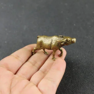 Pure Brass Cattle Cow Statue keychain Tea Pet Ornament Miniature Mini Animal Toy EDC Tools & Brass Collectibles