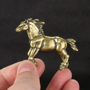 Solid Brass War Horse Statue Vintage Tea Pet Ornament Animal Figurine Miniature EDC Tools & Brass Collectibles