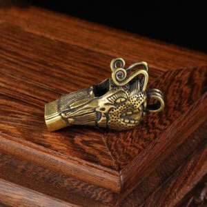 Pure Brass Dragon Head Whistle Key Chain Pendant Outdoor Tool Tea Pet Miniature EDC Tools & Brass Collectibles