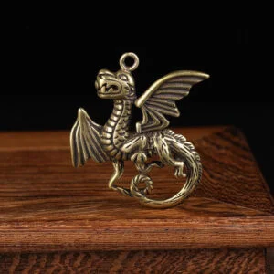 Pure Brass Dragon Keychain Pendant Necklace Hanging Tea Pet Ornament Miniature EDC Tools & Brass Collectibles