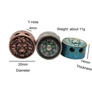 EDC Brass Lion Head Compass Paracord Bead Lanyard Beads DIY Outdoor Everyday Carry Accessories Tools Crafts Miniature