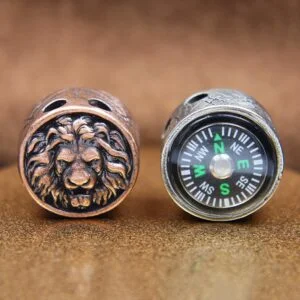 EDC Brass Lion Head Compass Paracord Bead Lanyard Beads DIY Outdoor Everyday Carry Accessories Tools Crafts Miniature