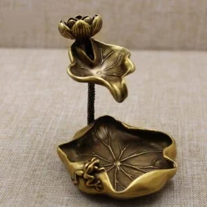 Pure Brass Lotus Leaf Backflow Incense Burner Censer Holder Decoration Ornament Miniature Mini Figure Vintage Antique DIY Craft EDC Collectible Toy Items