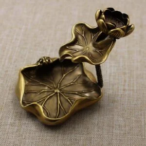 Pure Brass Lotus Leaf Backflow Incense Burner Censer Holder Decoration Ornament Miniature Mini Figure Vintage Antique DIY Craft EDC Collectible Toy Items