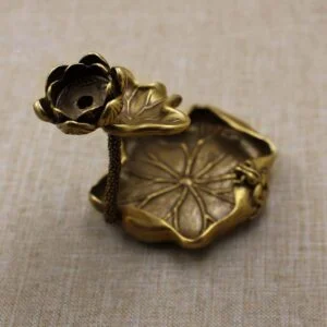 Pure Brass Lotus Leaf Backflow Incense Burner Censer Holder Decoration Ornament Miniature Mini Figure Vintage Antique DIY Craft EDC Collectible Toy Items