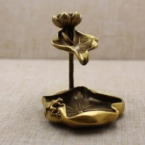 Pure Brass Lotus Leaf Backflow Incense Burner Censer Holder Decoration Ornament Miniature Mini Figure Vintage Antique DIY Craft EDC Collectible Toy Items